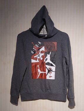 Jordan Gray Hoodie with Red & White Graphic Panel